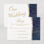 Carte de mariage RSVP Marine et Blanc avec des poi (Devant / Derrière)