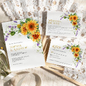 Carte de Mariage RSVP Russe Sunflowers & Lavender