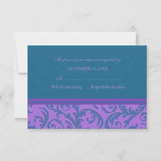 Carte de Mariage RSVP turquoise et violet (Devant)