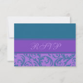 Carte de Mariage RSVP turquoise et violet (Dos)