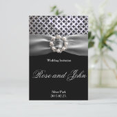 Carte de Mariage Ruban Perle Noir Argent Élégant (Debout devant)