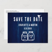 Carte de mariage rustique bleu marine Save The Dat (Devant / Derrière)