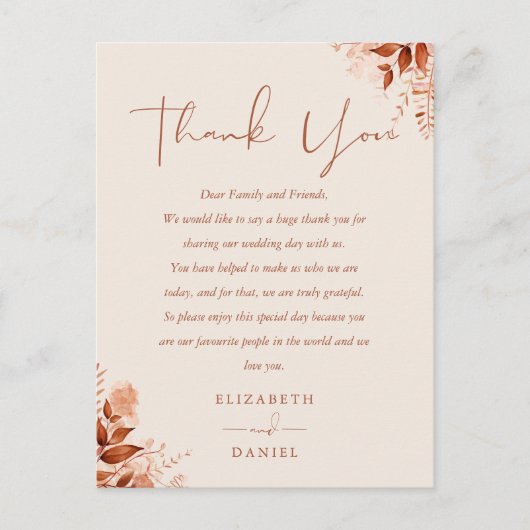 Carte de Mariage Rustique Floral Merci (Devant)