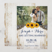 Carte de mariage rustique tournesol dentelle et to (Devant / Derrière)