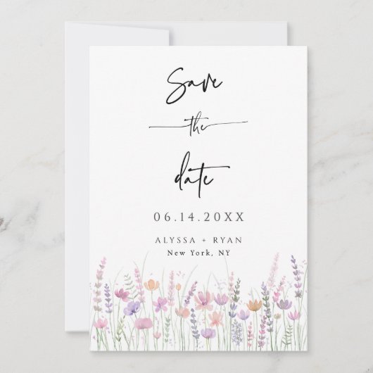 Carte de mariage "Save the Date" aux fleurs sauvag (Devant)