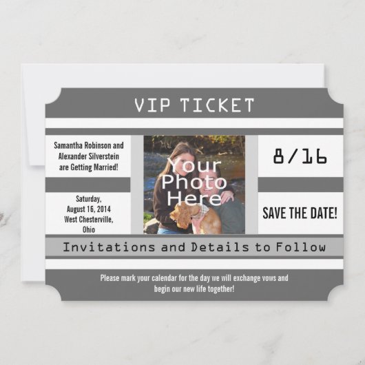 Carte de mariage Save the Date avec billet photo g (Devant)