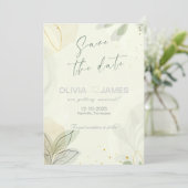 Carte de mariage 'Save the Date' avec feuilles abs (Debout devant)