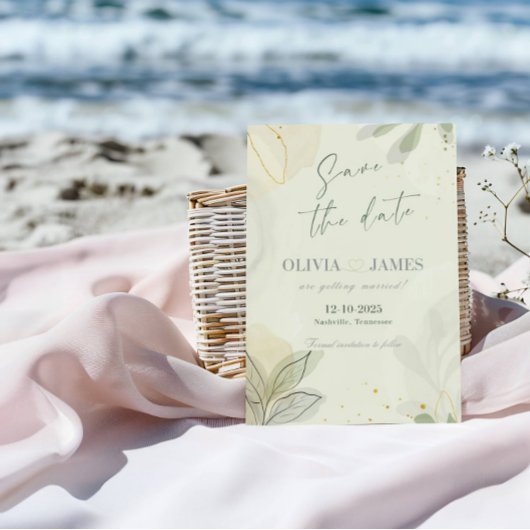 Carte de mariage 'Save the Date' avec feuilles abs