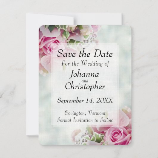 Carte de mariage Save the Date avec roses roses (Devant)