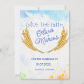Carte de mariage "Save the Date" Blé Rustique (Devant)