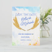 Carte de mariage "Save the Date" Blé Rustique (Debout devant)