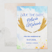 Carte de mariage "Save the Date" Blé Rustique (Devant / Derrière)
