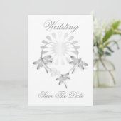 Carte de Mariage "Save The Date" Libellules Argent (Debout devant)