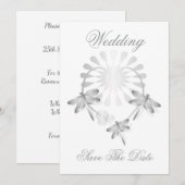 Carte de Mariage "Save The Date" Libellules Argent (Devant / Derrière)