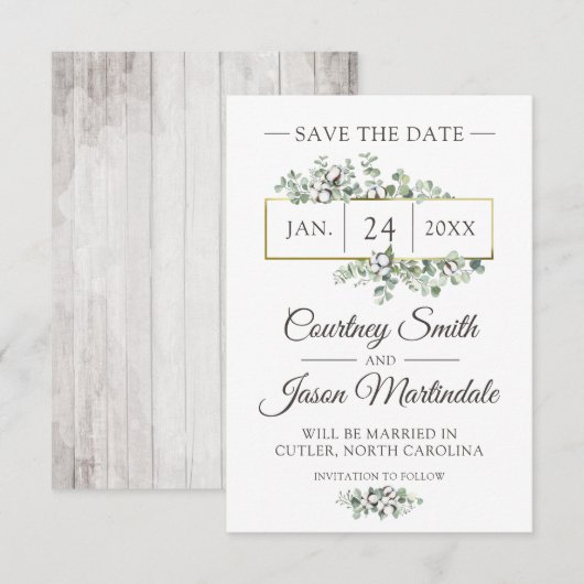 Carte de mariage Save The Date Sud Coton Country (Devant / Derrière)