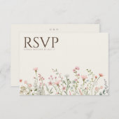 Carte de Mariage simple Boho Fleur sauvage Beige R (Devant / Derrière)