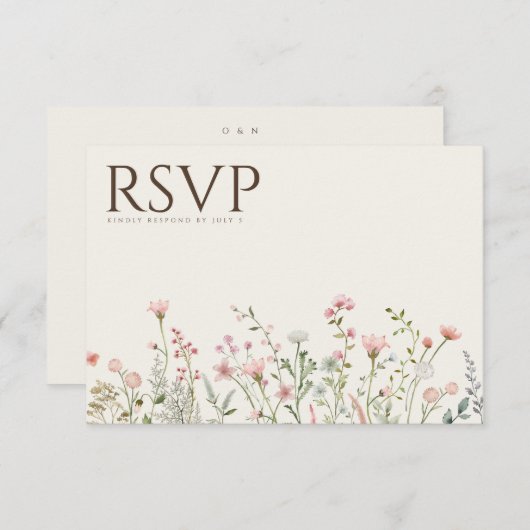 Carte de Mariage simple Boho Fleur sauvage Beige R (Devant / Derrière)