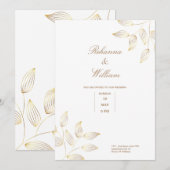 carte de mariage simple élégante fleurs or et blan (Devant / Derrière)