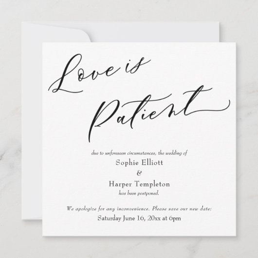 Carte de mariage simple et reportée avec amour pat (Devant)