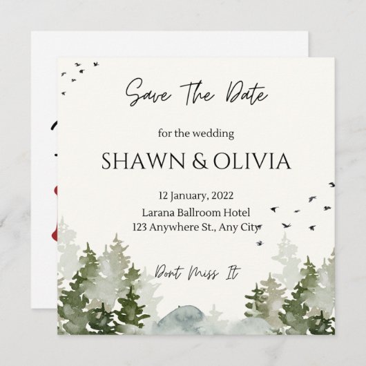 Carte de mariage simple Invitation Enregistrer la (Devant / Derrière)