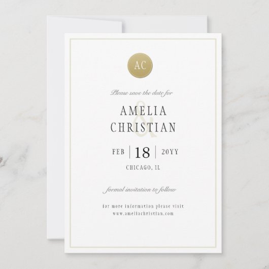 Carte de mariage "Simple Monogramme Or" pour annon (Devant)