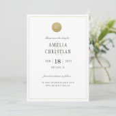 Carte de mariage "Simple Monogramme Or" pour annon (Debout devant)