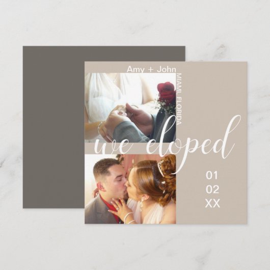 Carte de mariage simple typographie Élopement Neut (Devant / Derrière)