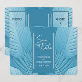 Carte de mariage Teal Tropical Save The Date avec  (Devant / Derrière)