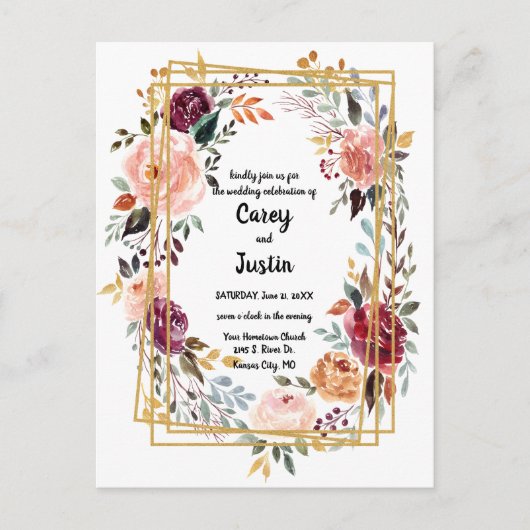 Carte de mariage tendance à cadre floral (Devant)