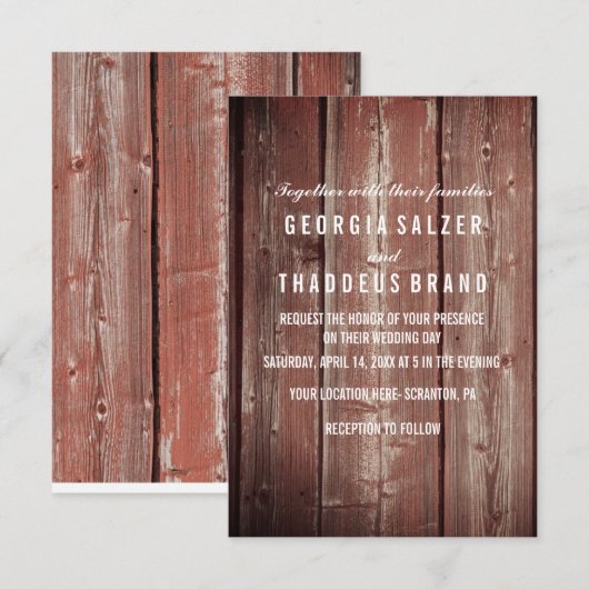 Carte de Mariage texturée Rustic Barn Door (Devant / Derrière)