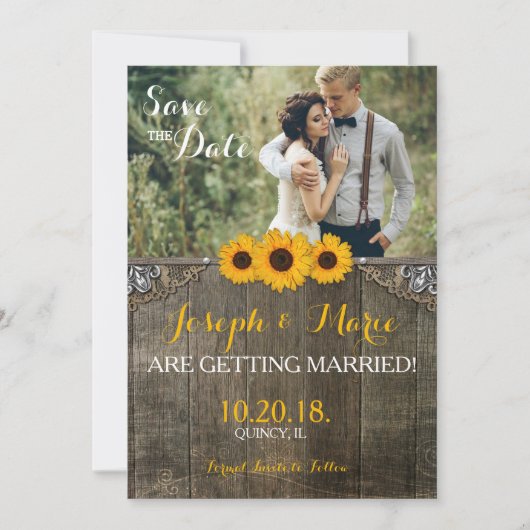 Carte de mariage tournesol Campagne rustique (Devant)