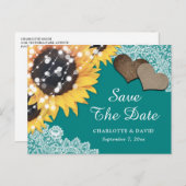 Carte de mariage Tournesol sarcelle Enregistrer la (Devant / Derrière)