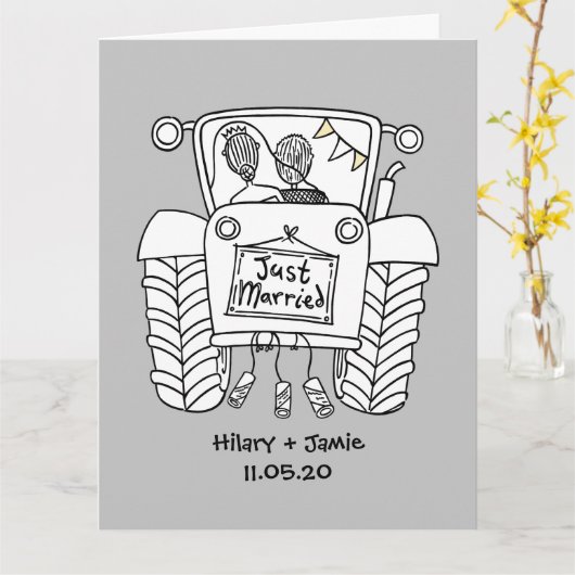 Carte de mariage Tractor Country (Fleur jaune)