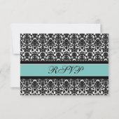Carte de Mariage turquoise Black Damask RSVP (Dos)