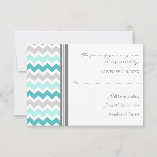 Carte de Mariage Turquoise Chevron Gris RSVP (Devant)