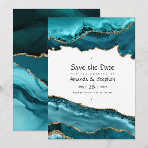 Carte de mariage Turquoise et Agate dorée Enregist