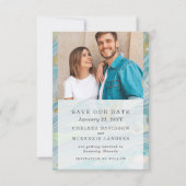 Carte de mariage turquoise et or avec motif marbré (Devant)