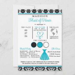 Carte de mariage Turquoise, Noir et Blanc à Coeur 