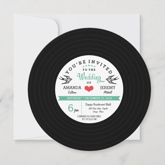 Carte de Mariage Turquoise noir Retro (Devant)