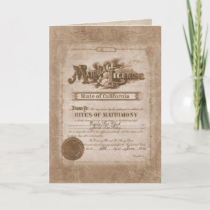 Carte de mariage vintage de certificat de mariage