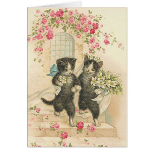Carte de mariage vintage de chat