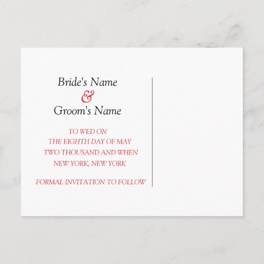 Carte de Mariés Enregistrer Les Dates (Dos)