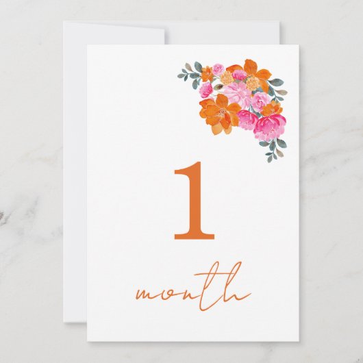 Carte de marqueur mensuel bébé à fleurs rose orang (Devant)