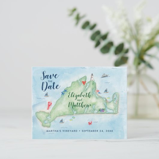 Carte de Martha's Vineyard à l'aquarelle Enregistr (Debout devant)