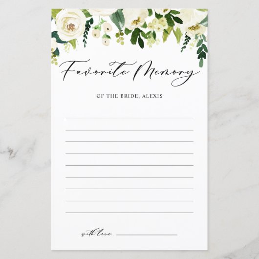 Carte de Mémoire Favorite de la Mariée Fleurs Blan (Devant)
