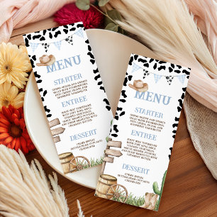 Carte de menu 4x9 pour Baby Shower Cowboy