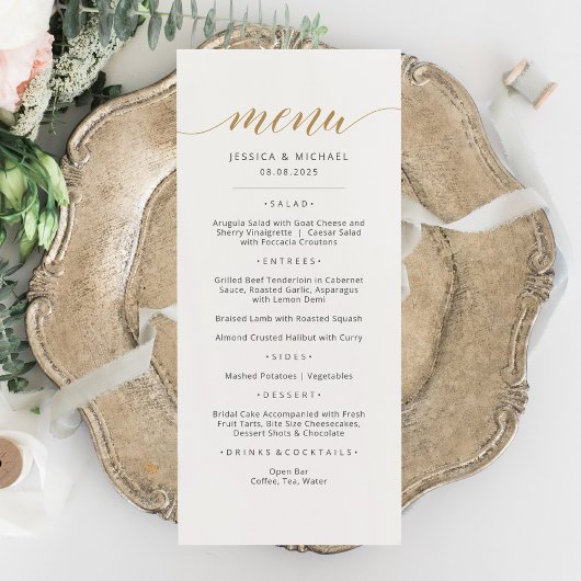 Carte de menu à calligraphie dorée élégante