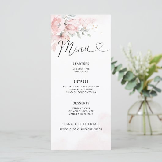 Carte de menu à mariage floral (Debout devant)