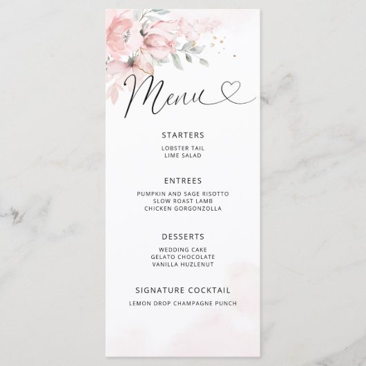 Carte de menu à mariage floral (Devant)
