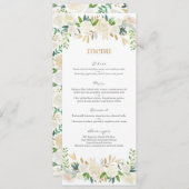 Carte de menu à Mariage floral blanc et or (Devant / Derrière)